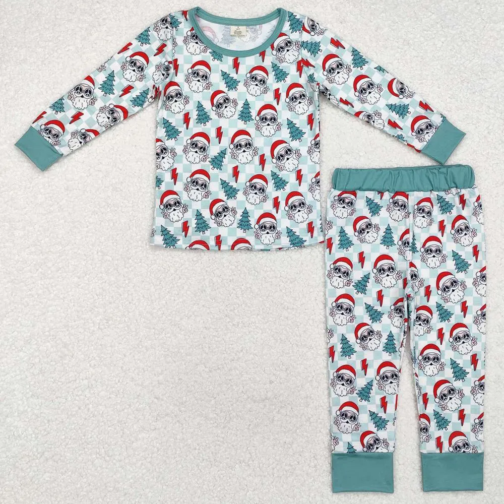 Baby Boys Pajamas Christmas Santa Tree Top Checkered Pants Bamboo Pajamas BLP0859