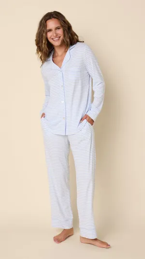 Essential Stripe Pima Knit Long-Sleeved Pajama - Heavenly Blue
