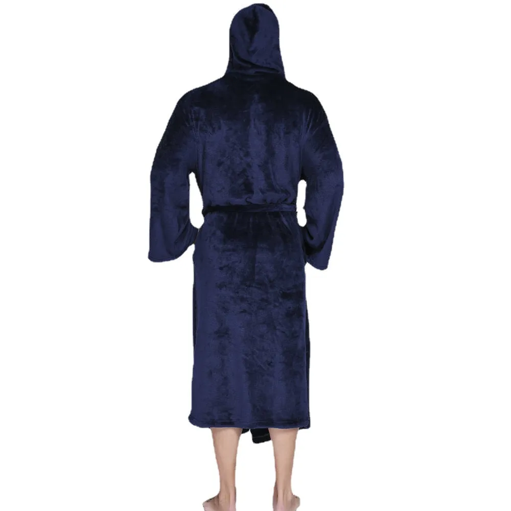 Men's Thick Velvet Fleece Hooded Pajamas Robe - Pure Color, Comfy & Soft Sleepwear