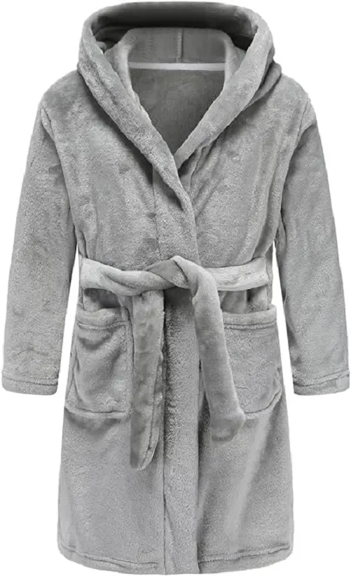 Sinoeem Boys Robe Hooded Pajamas Fleece Grey 5-6